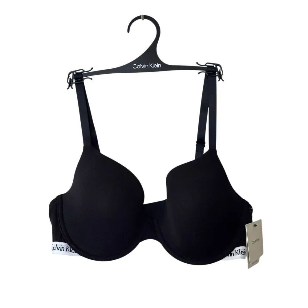 Calvin Klein Lightly Lined Demi Bra black white cotton 38 C NEW